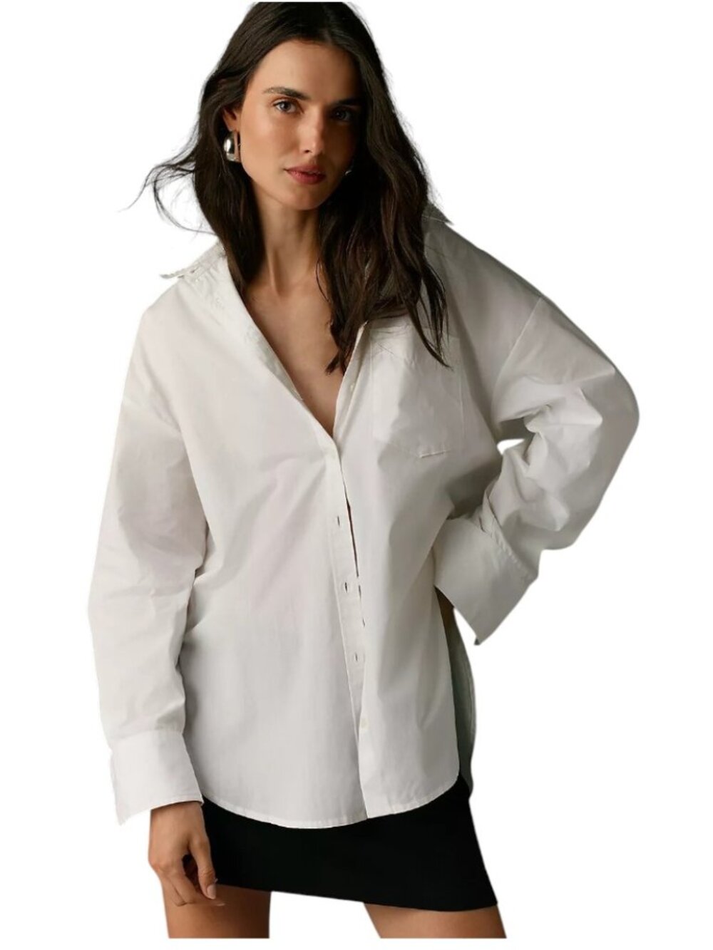 Anthropologie Maeve Shrunken Bennet Linen Shirt White Embroidered Cuff S